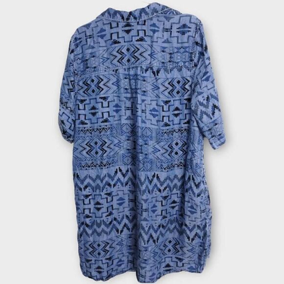 Philosophy Womens Dress Tunic Sz XL Blue Aztec Chambray Western Boho Streetwear - Picture 9 of 12